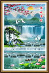 流水生財(cái)瀑布玄關(guān)山水畫