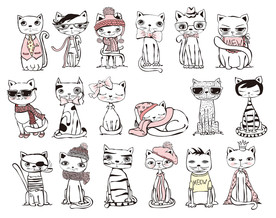 手绘可爱卡通猫咪矢量墙贴设计