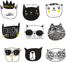 手绘猫咪矢量设计素材