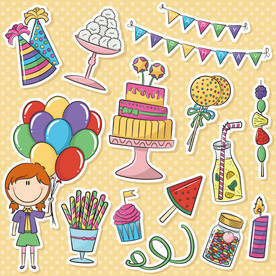 生日快乐卡通贴纸设计素材