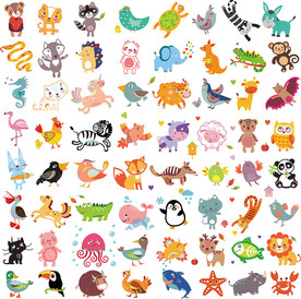 可爱卡通矢量动物墙贴设计