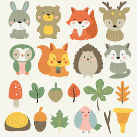 可爱森林动物矢量设计素材