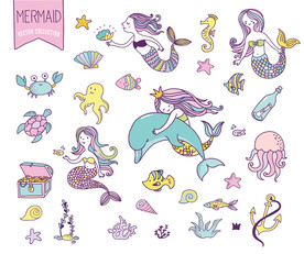 可爱美人鱼矢量卡通设计素材