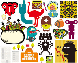 朋克矢量卡通墙贴设计素材