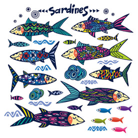 手绘卡通鱼矢量墙贴设计素材