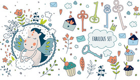 海马矢量卡通墙贴设计素材