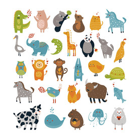 可爱卡通动物矢量墙贴素材