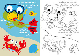 青蛙螃蟹卡通填色游戏