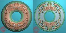 圆形兽头兽牌挂件平安扣精雕图