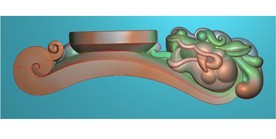 仿古兽头如意挂件精雕图浮雕灰度