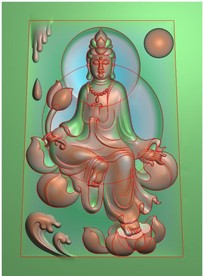 玉雕正坐观音踩莲挂件莲花精雕图