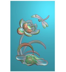 玉雕荷花蜻蜓挂件46牌精雕图