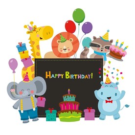 生日贺卡卡通动物矢量素材
