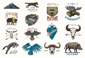 手绘复古野生动物矢量LOGO素