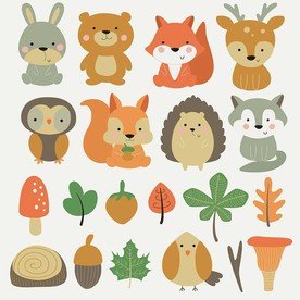 松鼠白兔可爱动物矢量素材