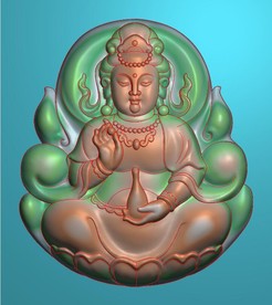 正坐捧瓶观音挂件精雕图浮雕灰度