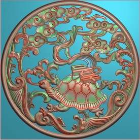 圆形镂空祥云神龟挂匾精雕图浮雕