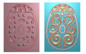 仿古双面龙凤戏珠草龙挂件精雕图