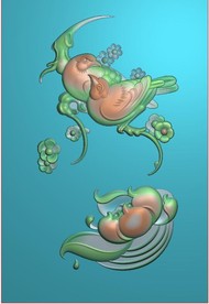 双鸟精雕图喜上眉梢挂件浮雕灰度