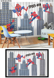 蜘蛛侠复古木墙儿童房背景墙