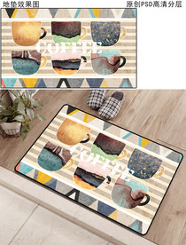欧式复古咖啡杯厨房地垫