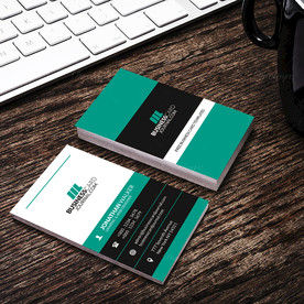 黑绿白竖版名片正反双面PSD模