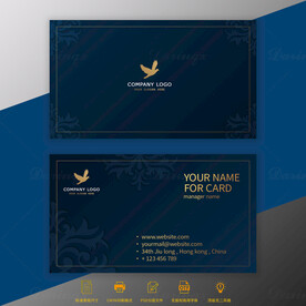 蓝色轻奢商务金箔名片模板