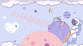 蓝色卡通宇航员星球背景墙