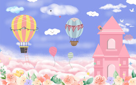 天空城堡热气球背景墙