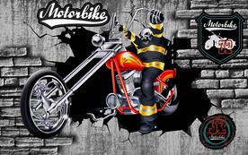 3D摩托骑士冲破砖墙背景墙