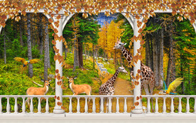 森林長廊長頸鹿電視背景墻