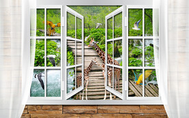 立體窗戶長頸鹿電視背景墻