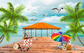 唯美棧橋沙灘電視背景墻