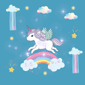 藍(lán)色背景的彩虹獨(dú)角獸