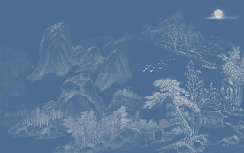 线条山水迎客松背景墙