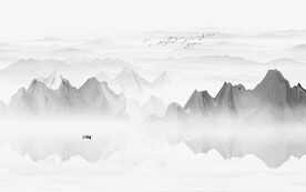 中式禪意水墨山水畫