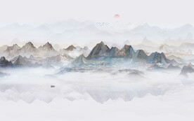 新中式床頭山水畫背景墻