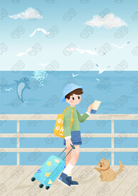 可愛男孩海邊旅行度假