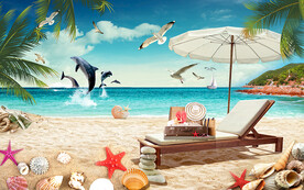 浪漫海島沙灘海鷗電視背景墻