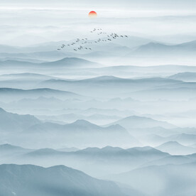 中式禪意水墨山水畫