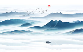 藍(lán)色大氣水墨山水畫