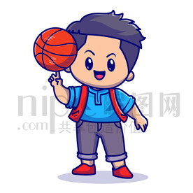 可爱卡通卡通打篮球的小男孩