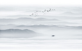 簡潔大氣意境水墨山水畫背景墻