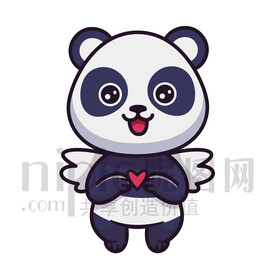 可爱卡通天使献爱心的大熊猫