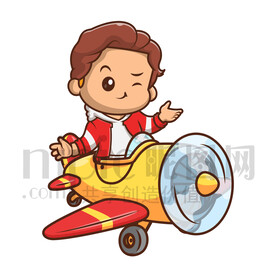 可愛卡通小男孩坐飛機(jī)