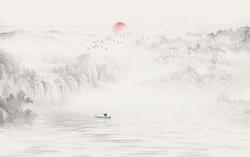 新中式壁畫(huà)山水畫(huà)電視背景墻