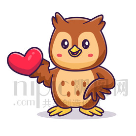 可愛卡通拿著愛心的貓頭鷹