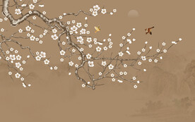 新中式工筆花鳥畫電視背景墻