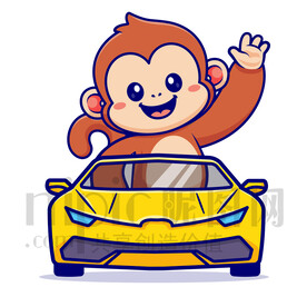 可愛卡通坐小汽車的小猴子