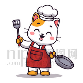 可爱卡通厨师小猫咪